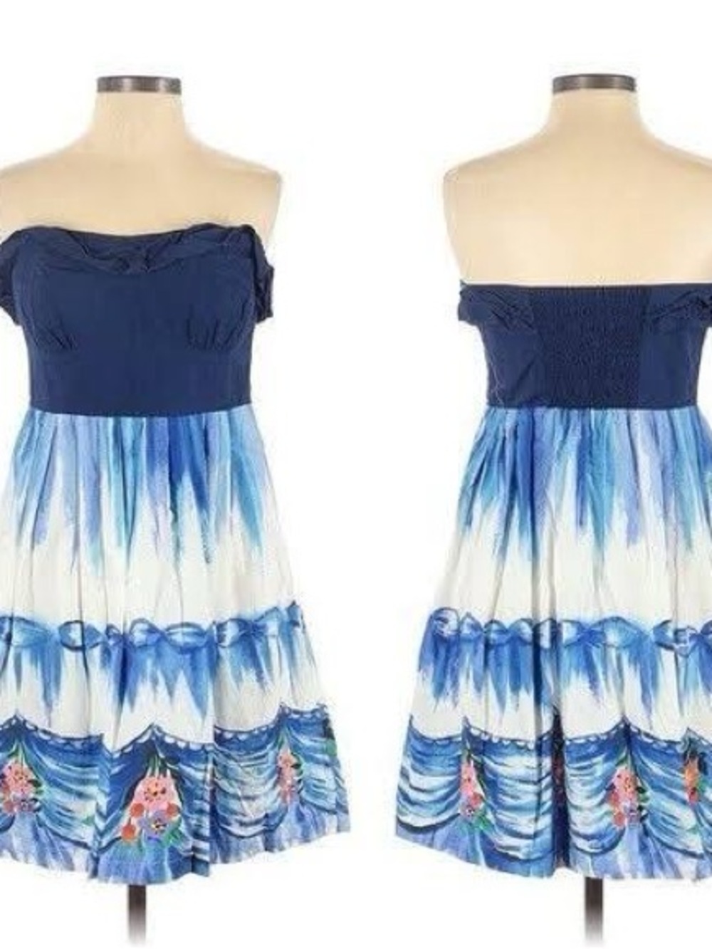 Nathalie du Pasquier Navy and White Off-Shoulder Floral Sundress